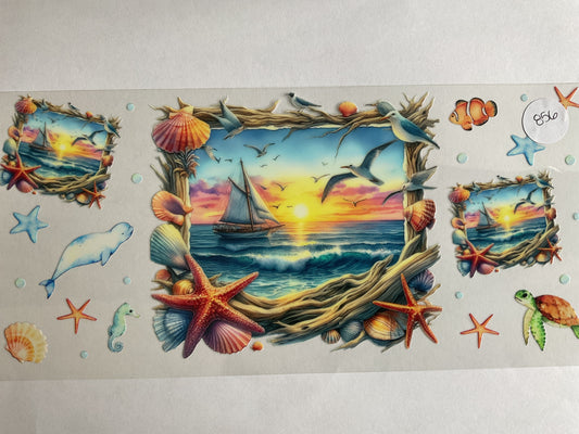 #856 - Ocean Boat Sunset Seagulls - UV DTF
