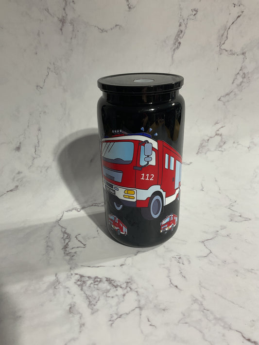 16oz Fire Truck - Black Premade NON-Snow Globe Tumbler