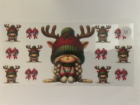 #38H - Christmas Girl Reindeer - UV DTF