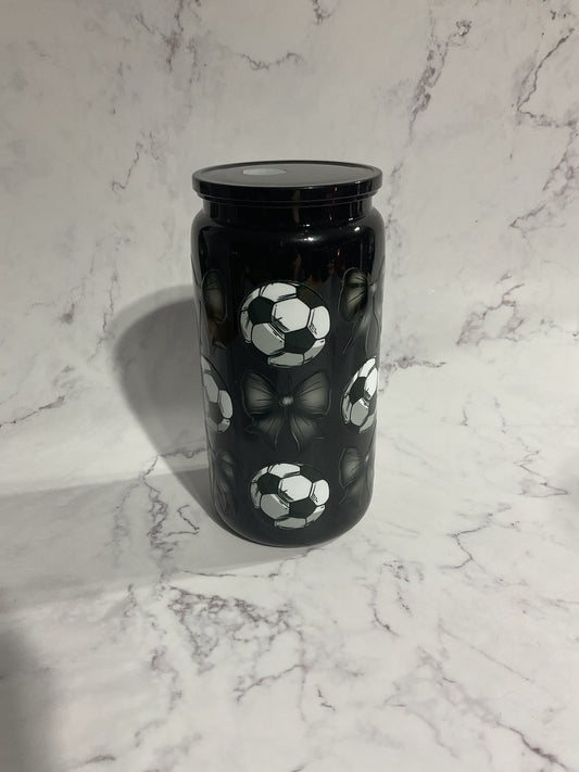 16oz Soccer Balls and Bows - Black Premade NON-Snow Globe Tumbler