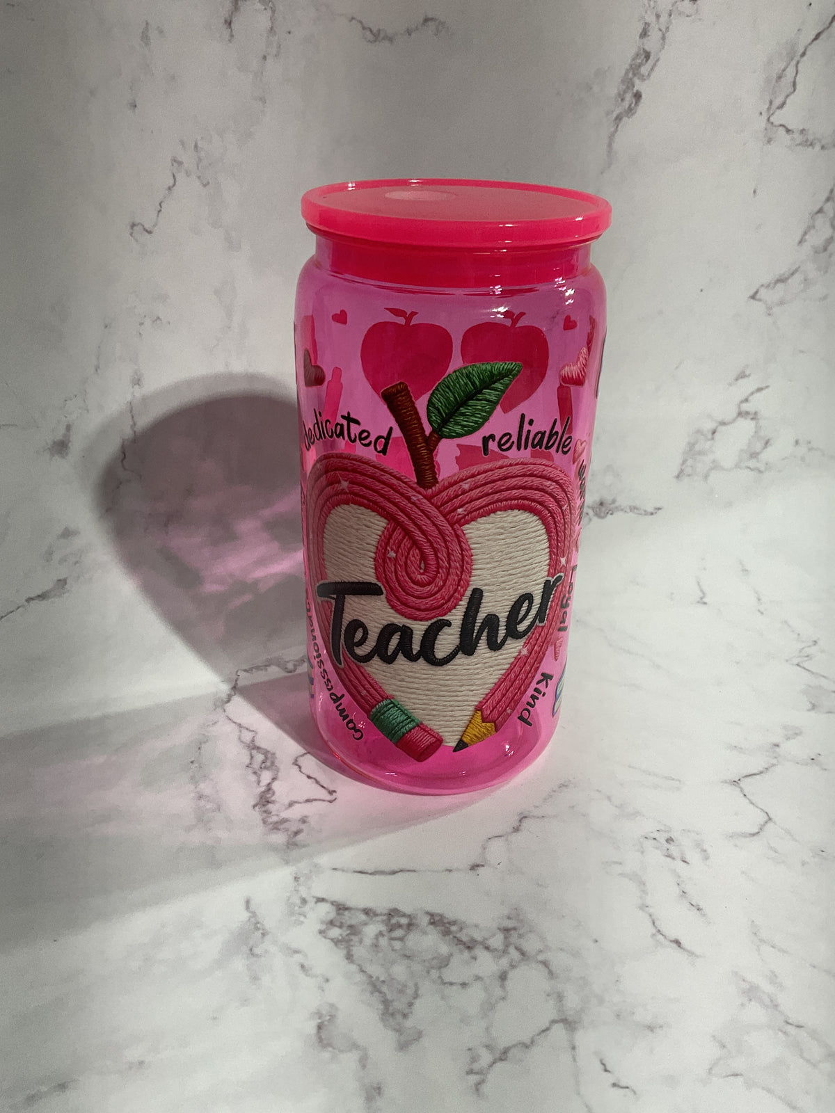 16oz Teacher - Pink Premade NON-Snow Globe Tumbler