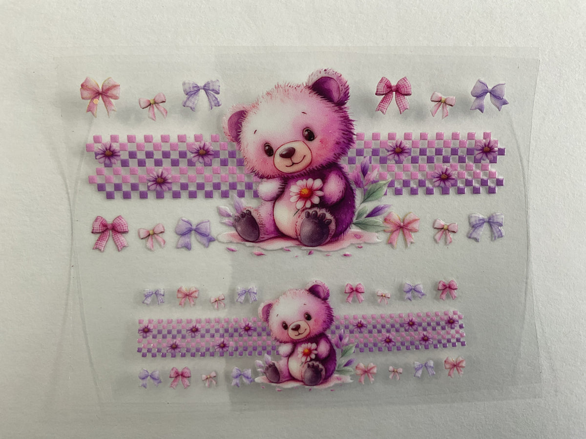 Bear Pink Purple Bows - Tumbler Keychain Wrap