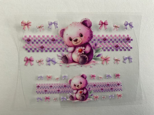 Bear Pink Purple Bows - Tumbler Keychain Wrap