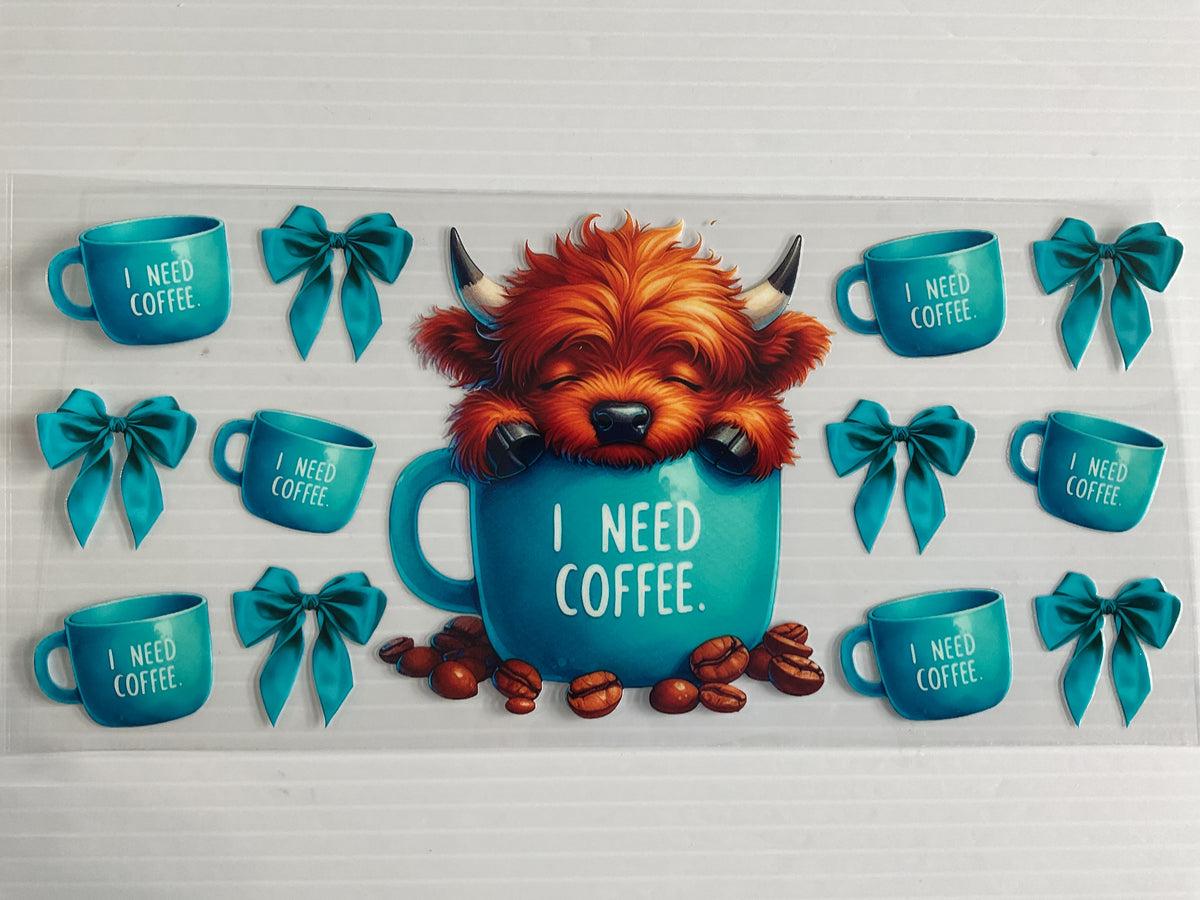 Cute Highland Cow Sleeping in Coffee Cup