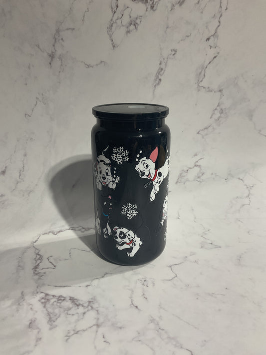 16oz Black Spotted Puppies - Premade NON-Snow Globe Tumbler