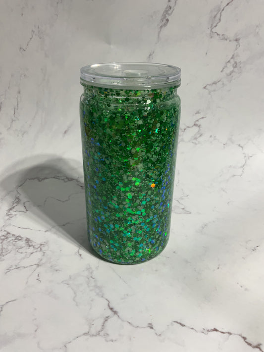 16oz Green Suspended Glitter Snow Globe Tumbler