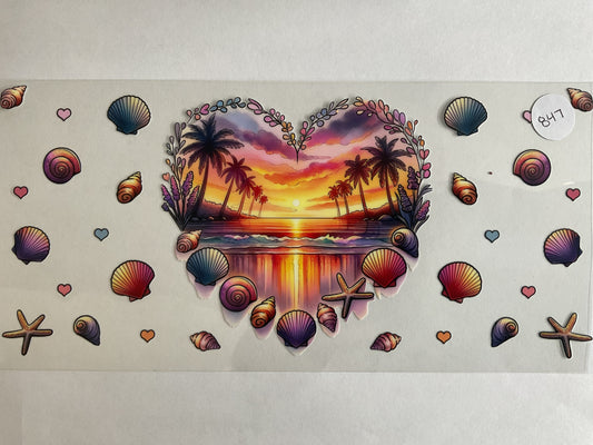 #847 - Heart Palm Trees Sunset - UV DTF