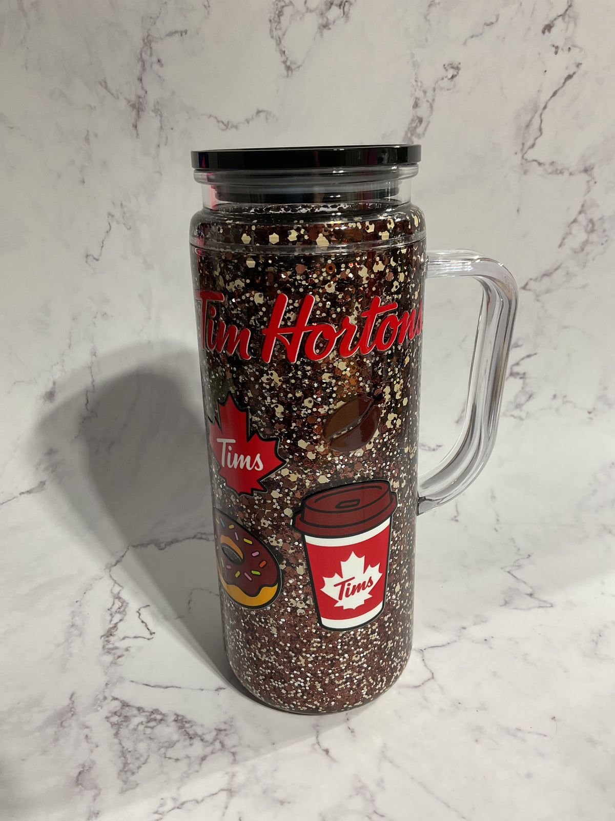 20oz Tim’s Coffee Suspended Glitter Snow Globe Tumbler