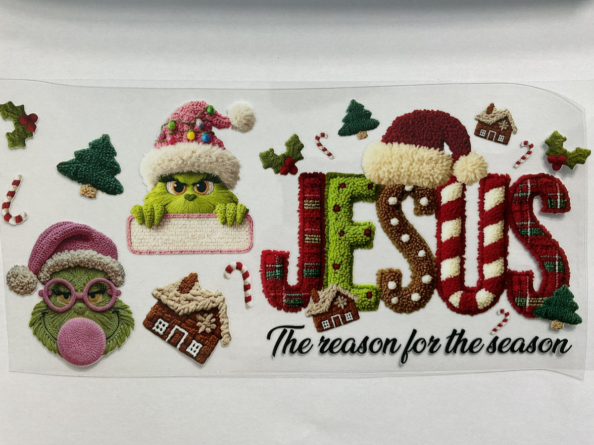 111C - Jesus is the Reason Christmas Green Guy - Tumbler Wrap