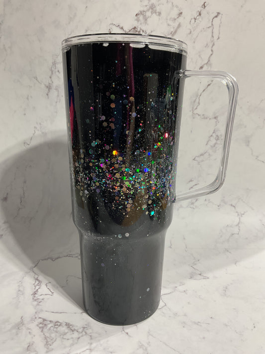 40oz Black Galaxy Dual Lava Snow Globe Tumbler