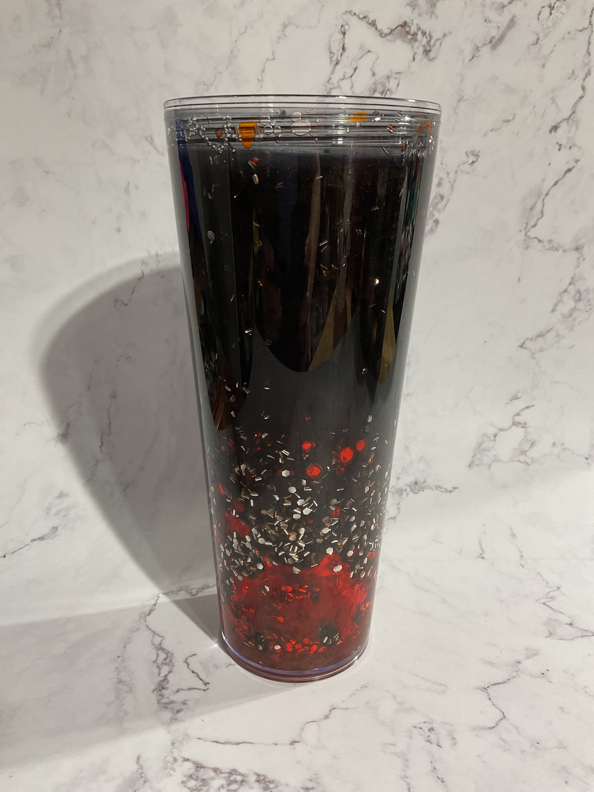 24oz - Dual Orange Black Silver Metal Lava Snow Globe Tumbler