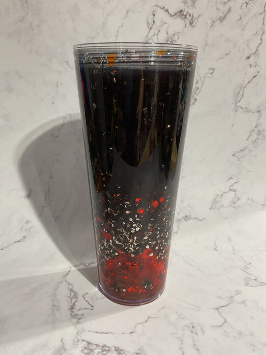 24oz - Dual Orange Black Silver Metal Lava Snow Globe Tumbler