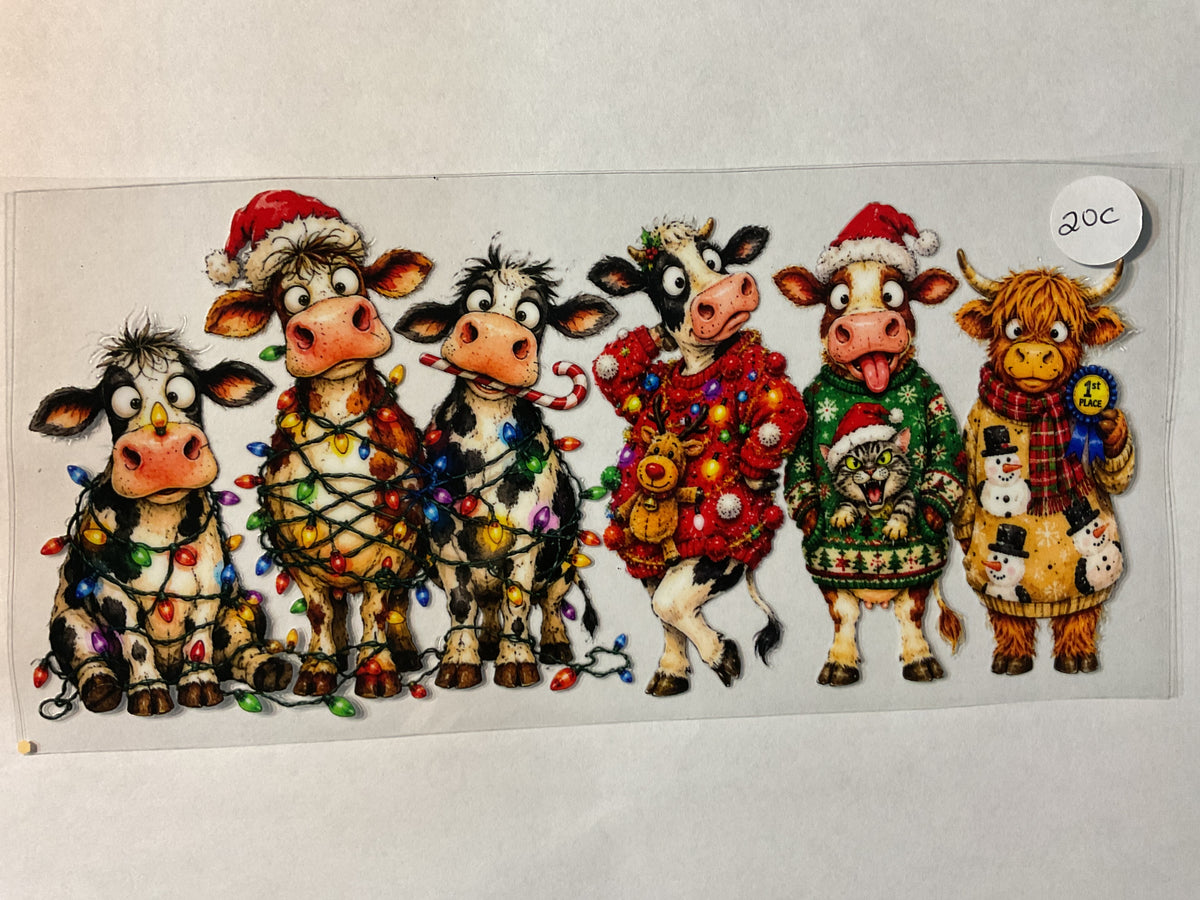 20C - Crazy Christmas Cows - UV DTF