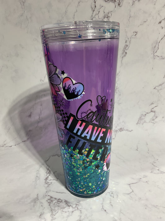 Caution I Have No Filter - 24oz Purple Blue Slow Dual Lava Snow Globe Tumbler