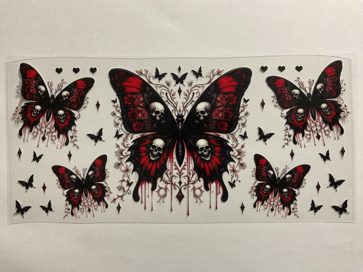 Red Black Butterfly Skulls - UV DTF