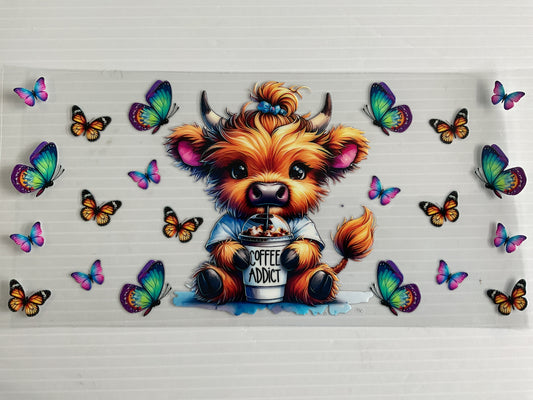 Cute Cow Coffee Addict with Butterflies