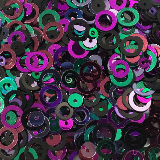 Rings Metallic Purple Green Black Mix - Glitter Shapes