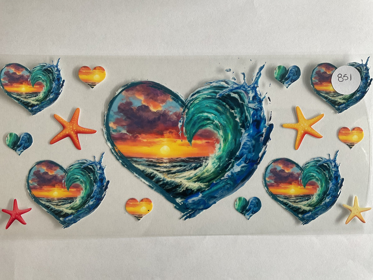 #851 - Heart Waves Sunset - UV DTF