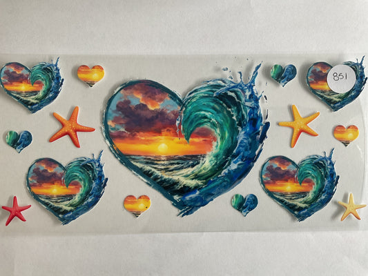 #851 - Heart Waves Sunset - UV DTF