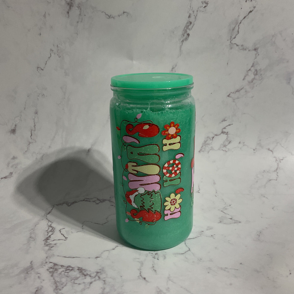 16oz Mint Shimmer Ho Ho Ho Christmas Snow Globe Tumbler