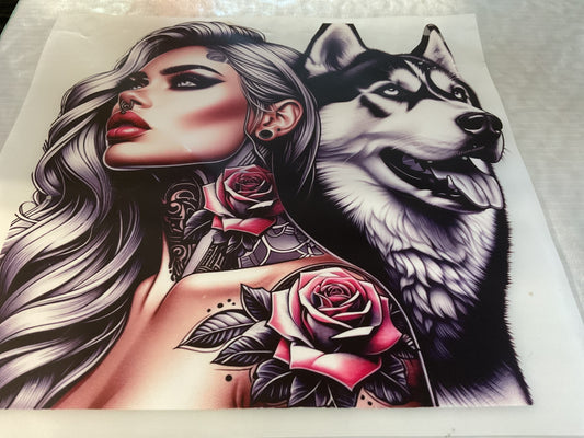 TATTOO GIRL AND HUSKY - DTF Heat Transfer