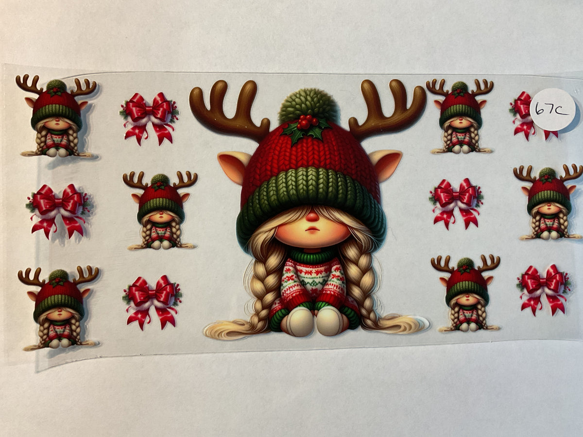 67C - Christmas Reindeer Hat Girl - UV DTF