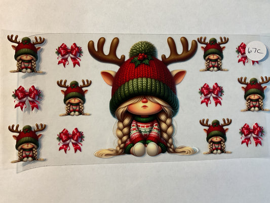 67C - Christmas Reindeer Hat Girl - UV DTF