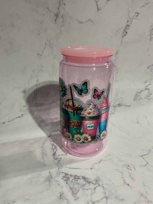 16oz Mom Glitter Drinks - Pink Premade NON-Snow Globe Tumbler