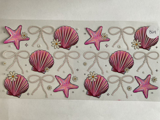 #864 - Pearl Bows Pink Shells - UV DTF
