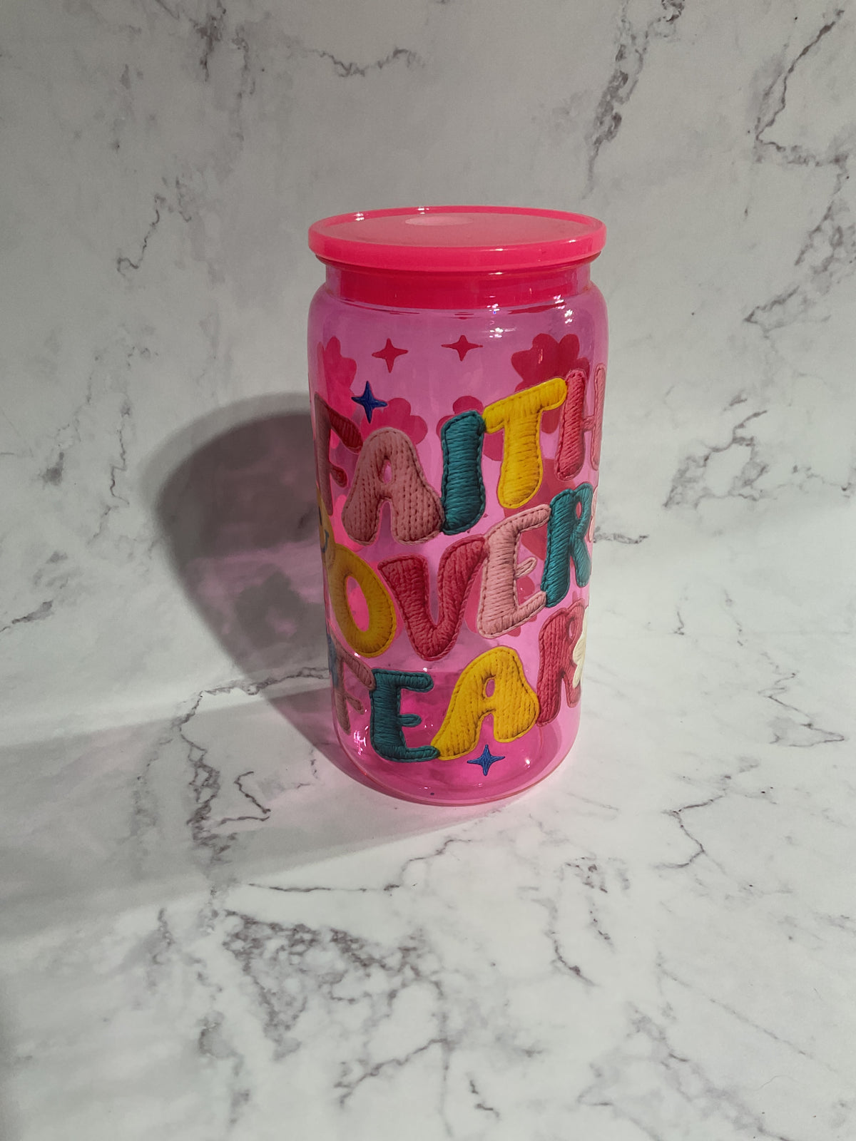 16oz Faith Over Fear - Pink Premade NON-Snow Globe Tumbler