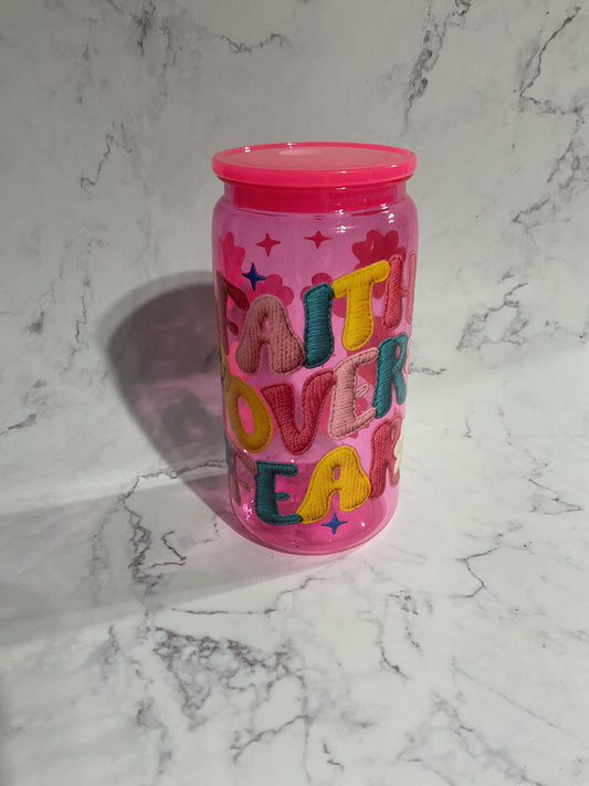 16oz Faith Over Fear - Pink Premade NON-Snow Globe Tumbler