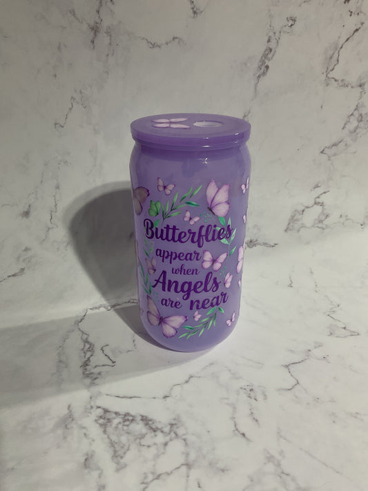 16oz Butterflies Appear When Angels Are Near - Purple Premade NON-Snow Globe Tumbler