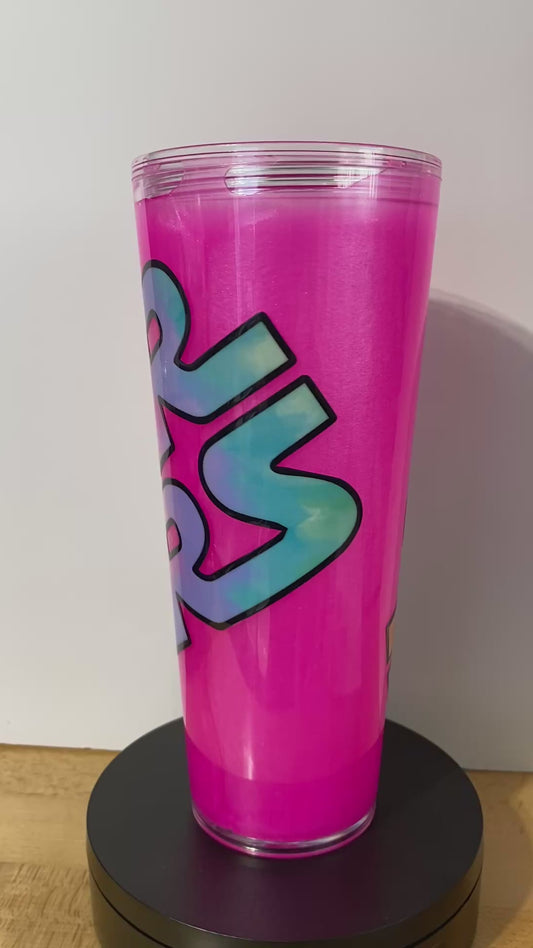 24oz Neon Pink Suspended Mica Snow Globe Tumbler